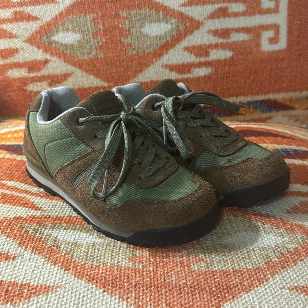 Kids Brown and Green Merrell Shoes- Size 2